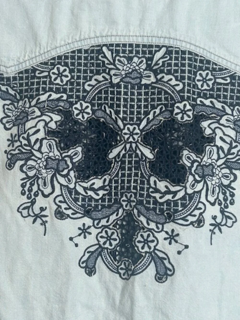 We the Free x Free People Western Wear Cutoff Denim Embroidered Fray Snap Top - Picture 12 of 16
